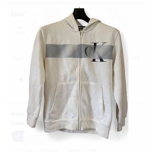 Calvin Klein Jeans Hoodie CK Teen White Full Zip Youth Large YL 14/16